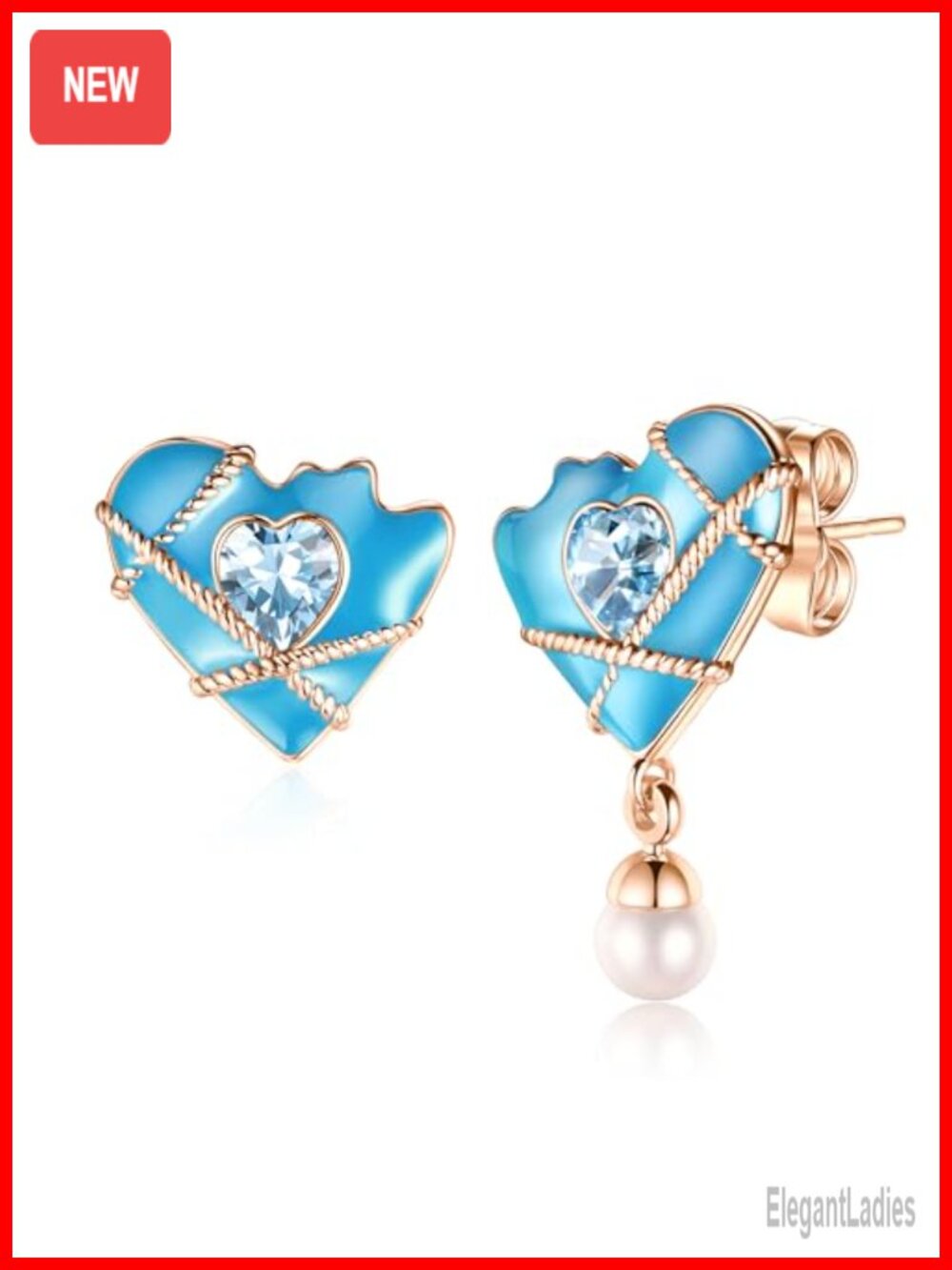14k Rose Gold Pearl Dangle Heart Stud Earrings Women Hypoallergenic